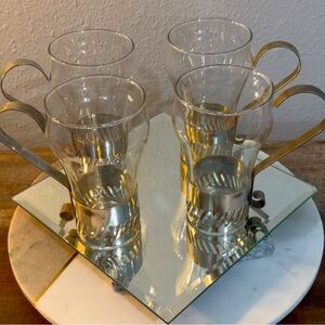 SOLD Vintage Glass Irish Coffee Mugs with Brass Bands and Handles